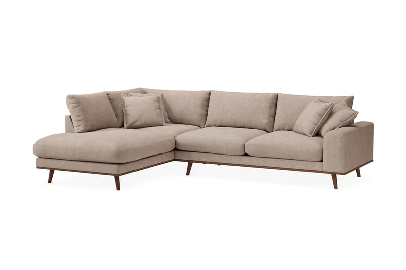 Copenhagen Premium 4-seters Venstrevendt L-formet Dyp Sjeselongsofa i Stof - Lysebrun - Møbler - Sofaer - Sofa med chaiselong
