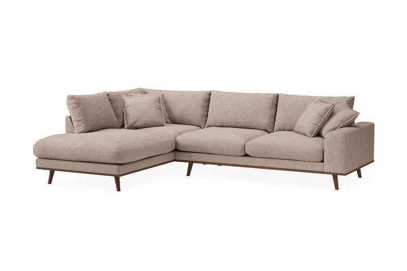 Copenhagen Premium 4-seters Venstrevendt L-formet Dyp Sjeselongsofa i Stof - Lysebrun - Møbler - Sofaer - Sofa med chaiselong