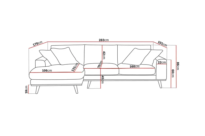 Copenhagen Premium 4-seters Venstrevendt L-formet Dyp Divansofa i Stof - Lysebrun - Møbler - Sofaer - Sofa med chaiselong