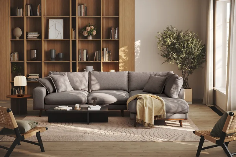 Copenhagen Premium 4-seters Høyrevendt L-formet Dyp Sjeselongsofa i Stof - Brun - Møbler - Sofaer - Sofa med chaiselong