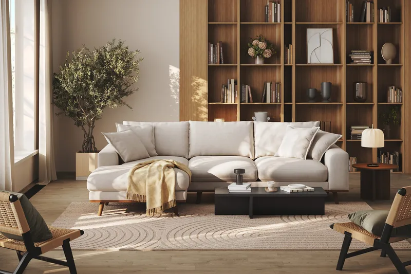 Copenhagen Premium 4-seters Venstrevendt L-formet Dyp Divansofa i Stof - Beige - Møbler - Sofaer - Sofa med chaiselong