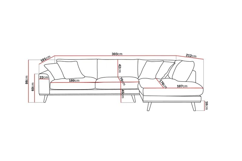Copenhagen Premium 4-seters Høyrevendt L-formet Dyp Sjeselongsofa i Stof - Beige - Møbler - Sofaer - Sofa med chaiselong