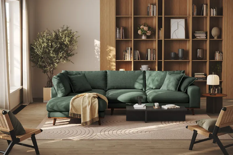 Copenhagen Premium 4-seters Venstrevendt L-formet Dyp Sjeselongsofa i Stof - Grøn - Møbler - Sofaer - Sofa med chaiselong