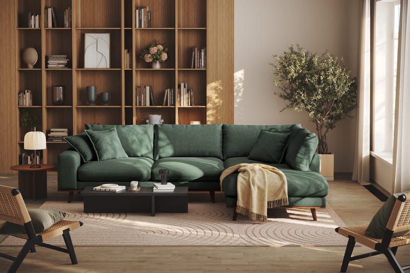 Copenhagen Premium 4-seters Høyrevendt L-formet Dyp Sjeselongsofa i Stof - Grøn - Møbler - Sofaer - Sofa med chaiselong
