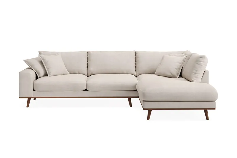 Copenhagen Premium 4-seters Høyrevendt L-formet Dyp Sjeselongsofa i Stof, Beige
