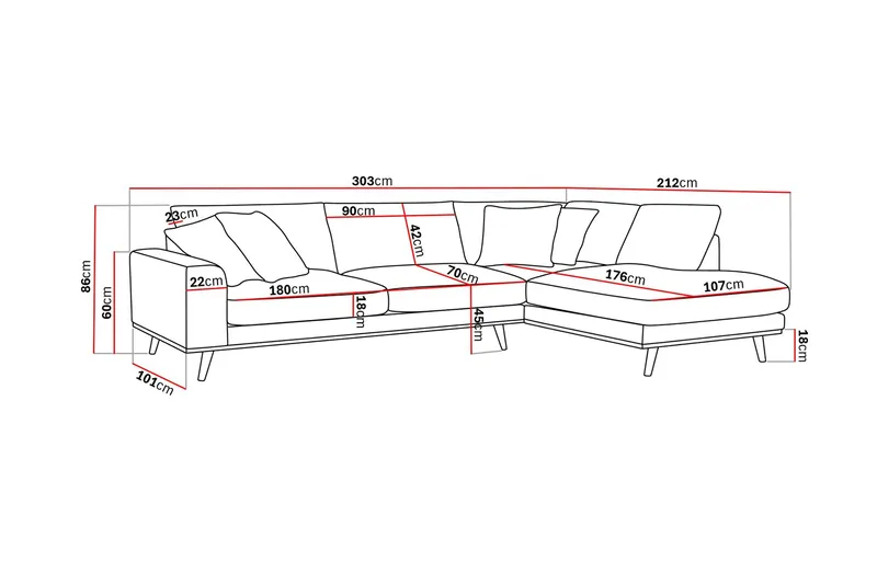 Copenhagen Premium 4-seters Høyrevendt L-formet Dyp Sjeselongsofa i Stof - Beige - Møbler - Sofaer - Sofa med chaiselong