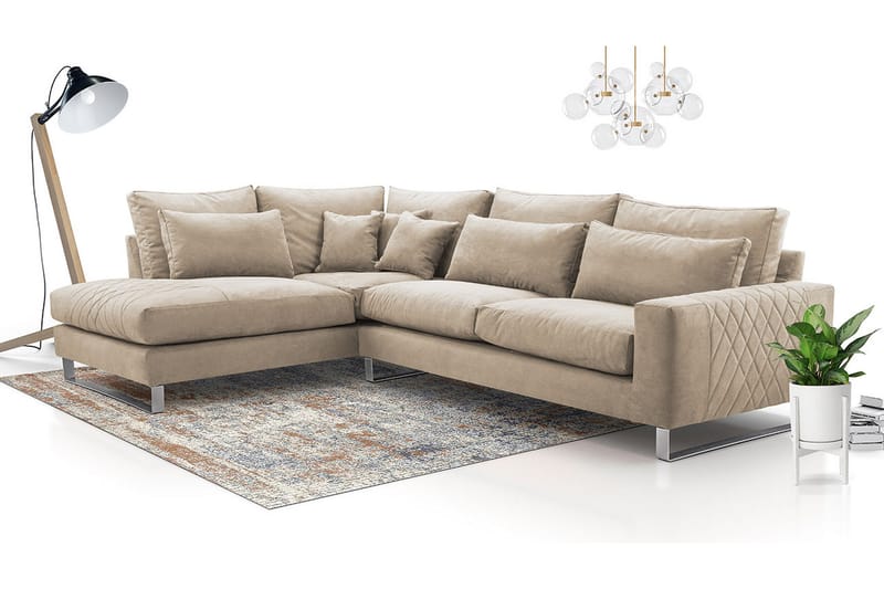 Corneliano 3-personers hjørnesofa - Beige - Sofa med chaiselong - 3 personers sofa med chaiselong