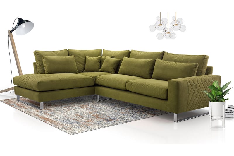 Corneliano 3-personers hjørnesofa - Grøn - Sofa med chaiselong - 3 personers sofa med chaiselong