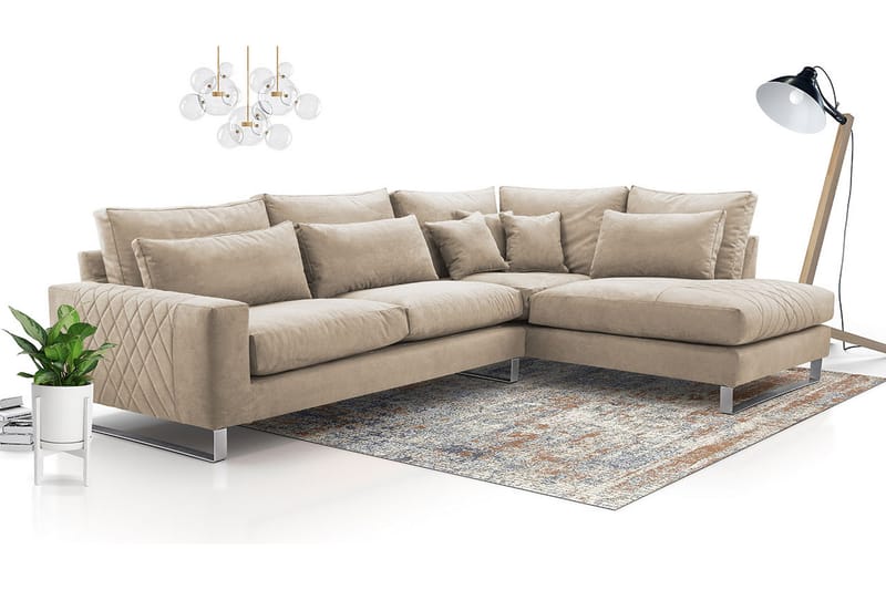 Corneliano 3-personers hjørnesofa - Beige - Sofa med chaiselong - 3 personers sofa med chaiselong