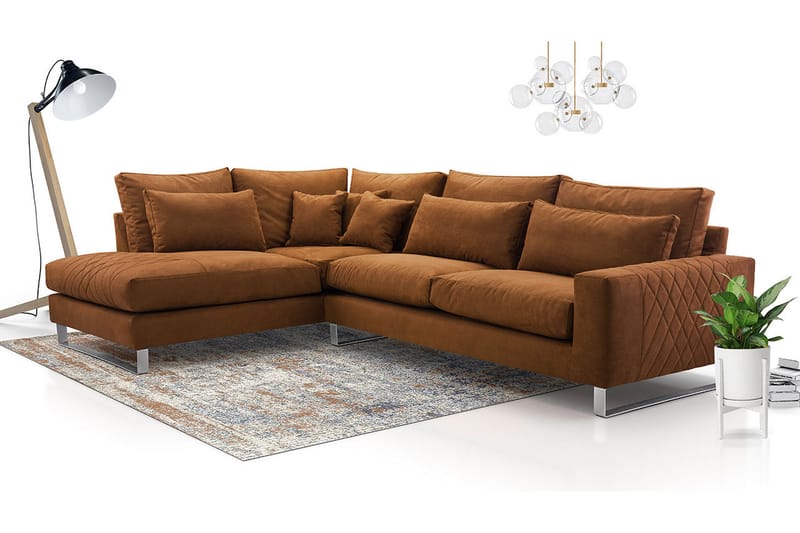 Corneliano 3-personers hjørnesofa - Brun - Sofa med chaiselong - 3 personers sofa med chaiselong