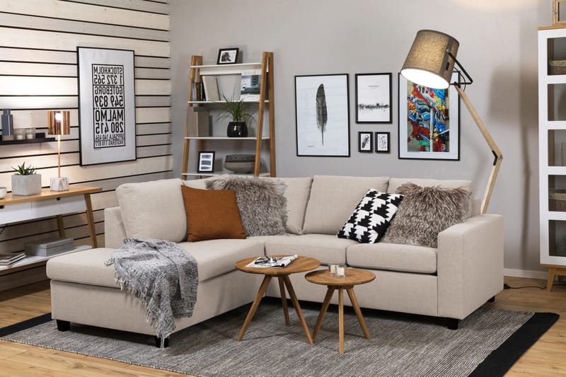 Crazy 3-personers Venstrevendt L-formet Chaiselongsofa i Stof - Beige - Møbler - Sofaer - Sofa med chaiselong - 2-personer sofa med chaiselong