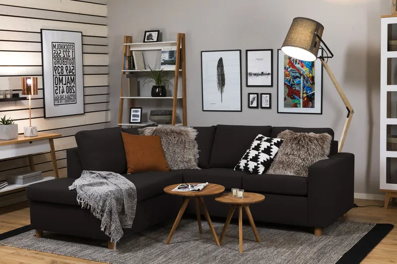 Crazy 3-personers Venstrevendt L-formet Chaiselongsofa i Stof - Antracit - Møbler - Sofaer - Sofa med chaiselong - 2-personer sofa med chaiselong