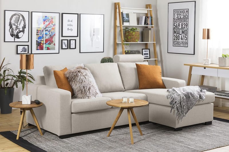 Crazy 3-personers Vendbar L-formet Chaiselongsofa i Stof - Beige - Møbler - Sofaer - Sofa med chaiselong - 3 personers sofa med chaiselong