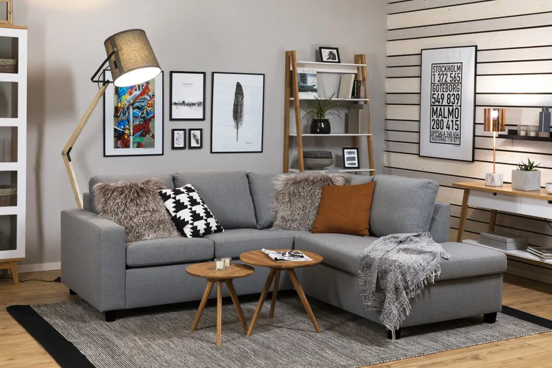 Crazy 3-personers Højrevendt L-formet Chaiselongsofa i Stof - Grå - Møbler - Sofaer - Sofa med chaiselong - 2-personer sofa med chaiselong