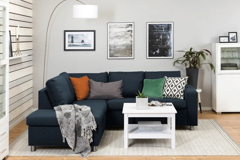 Crazy 3-personers Venstrevendt L-formet Chaiselongsofa i Stof - Blå - Møbler - Sofaer - Sofa med chaiselong - 2-personer sofa med chaiselong