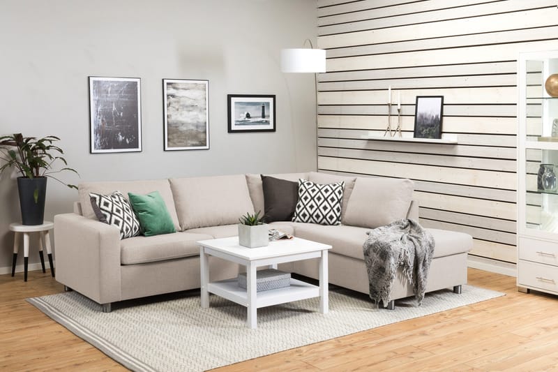 Crazy 3-personers Højrevendt L-formet Chaiselongsofa i Stof - Beige - Møbler - Sofaer - Sofa med chaiselong - 3 personers sofa med chaiselong