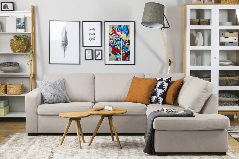 Crazy 3-personers Højrevendt L-formet Chaiselongsofa i Stof - Beige - Møbler - Sofaer - Sofa med chaiselong - 3 personers sofa med chaiselong