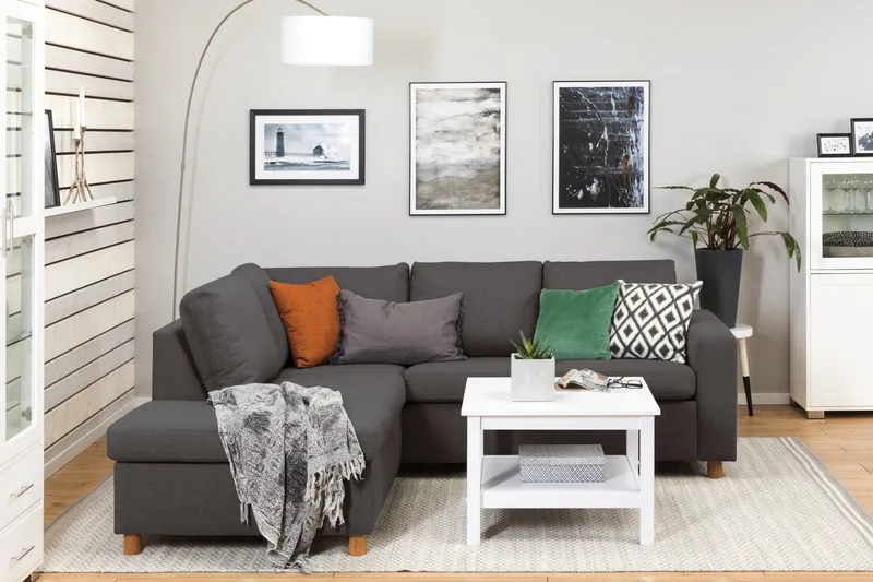 Crazy 3-personers Venstrevendt L-formet Chaiselongsofa i Stof - Mørkegrå - Møbler - Sofaer - Sofa med chaiselong - 2-personer sofa med chaiselong