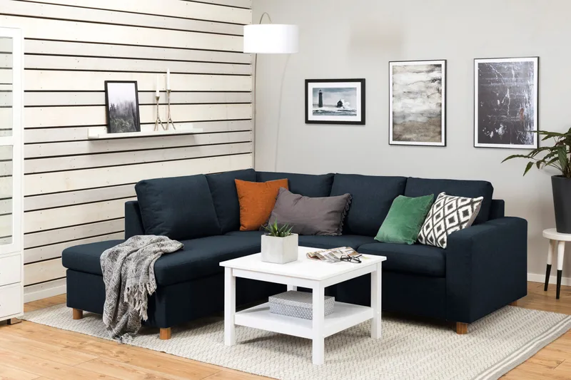 Crazy 3-personers Venstrevendt L-formet Chaiselongsofa i Stof - Blå - Møbler - Sofaer - Sofa med chaiselong - 2-personer sofa med chaiselong