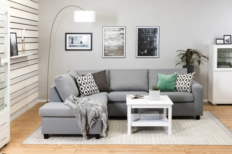 Crazy 3-personers Venstrevendt L-formet Chaiselongsofa i Stof - Grå - Møbler - Sofaer - Sofa med chaiselong - 3 personers sofa med chaiselong