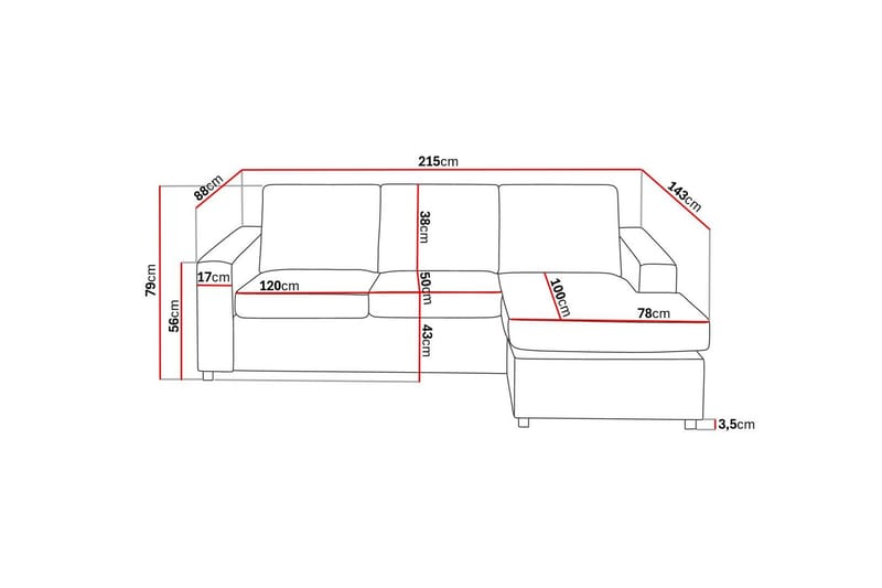 Crazy 3-personers Vendbar L-formet Chaiselongsofa i Stof - Antracit - Møbler - Sofaer - Sofa med chaiselong
