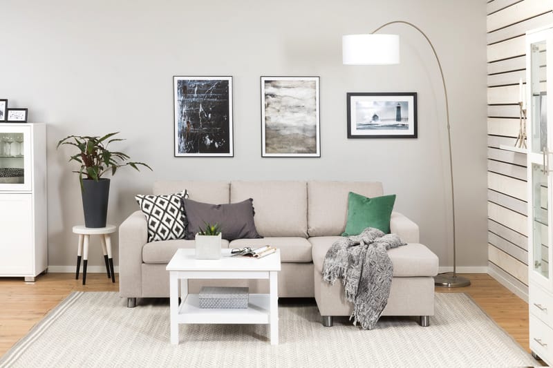 Crazy 3-personers Vendbar L-formet Chaiselongsofa i Stof - Beige - Møbler - Sofaer - Sofa med chaiselong