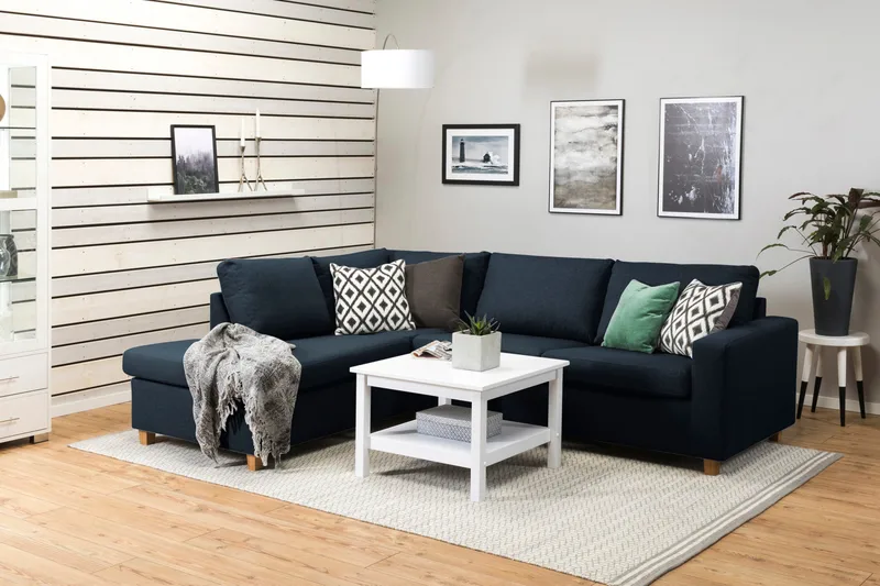 Crazy 3-personers Venstrevendt L-formet Chaiselongsofa i Stof - Blå - Møbler - Sofaer - Sofa med chaiselong