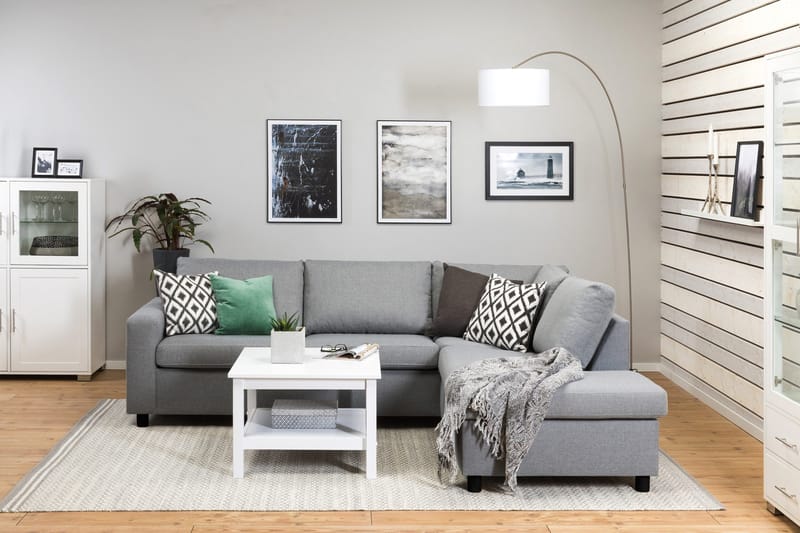 Crazy 3-personers Højrevendt L-formet Chaiselongsofa i Stof - Grå - Møbler - Sofaer - Sofa med chaiselong - 3 personers sofa med chaiselong