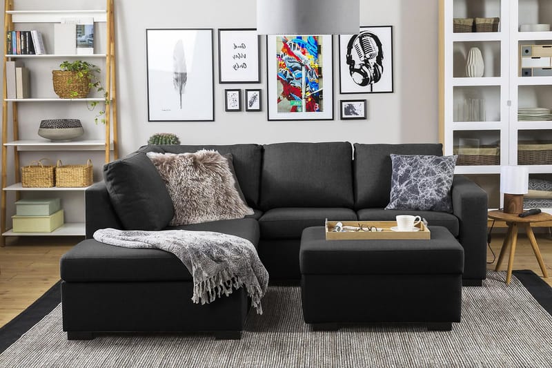Crazy 3-personers Venstrevendt L-formet Chaiselongsofa i Stof - Antracit - Møbler - Sofaer - Sofa med chaiselong