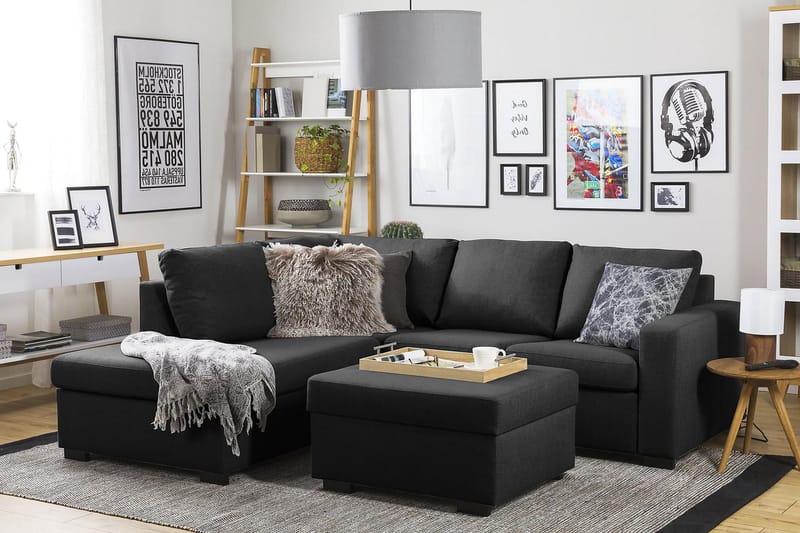 Crazy 3-personers Venstrevendt L-formet Chaiselongsofa i Stof - Antracit - Møbler - Sofaer - Sofa med chaiselong