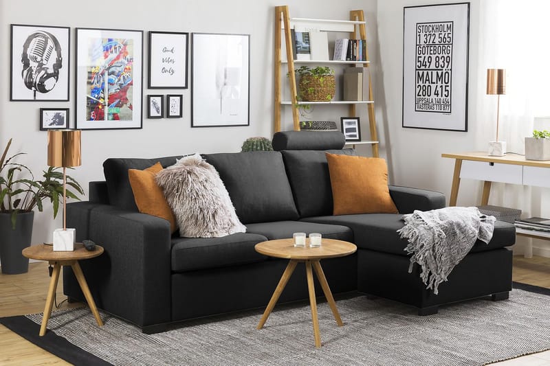 Crazy 3-personers Vendbar L-formet Chaiselongsofa i Stof - Antracit - Møbler - Sofaer - Sofa med chaiselong