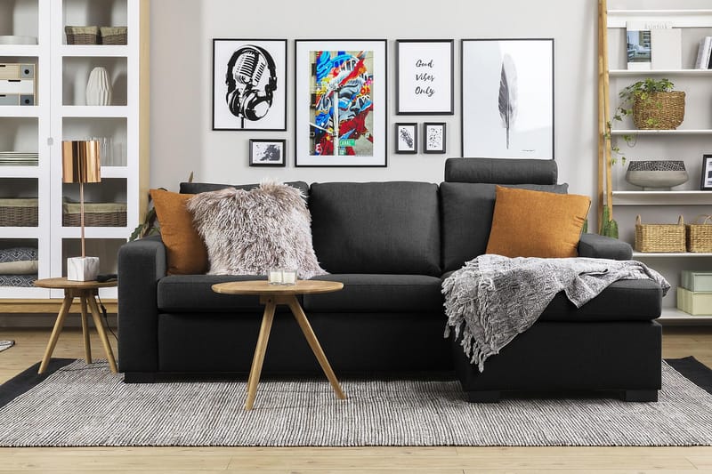 Crazy 3-personers Vendbar L-formet Chaiselongsofa i Stof - Antracit - Møbler - Sofaer - Sofa med chaiselong
