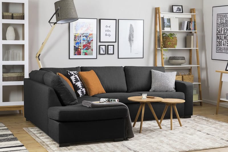Crazy 3-personers Venstrevendt L-formet Chaiselongsofa i Stof - Antracit - Møbler - Sofaer - Sofa med chaiselong