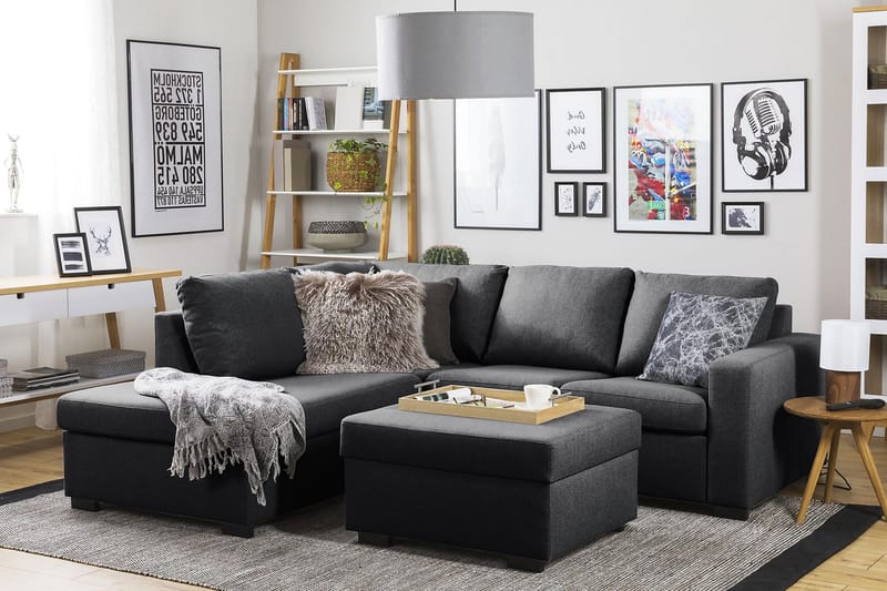 Crazy 3-personers Venstrevendt L-formet Chaiselongsofa i Stof - Mørkegrå - Møbler - Sofaer - Sofa med chaiselong