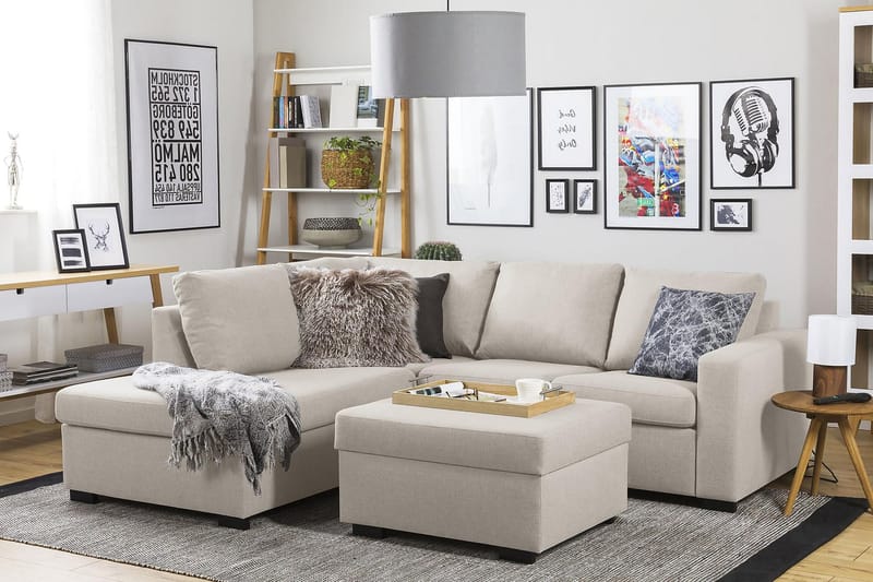 Crazy 3-personers Venstrevendt L-formet Chaiselongsofa i Stof - Beige - Møbler - Sofaer - Sofa med chaiselong