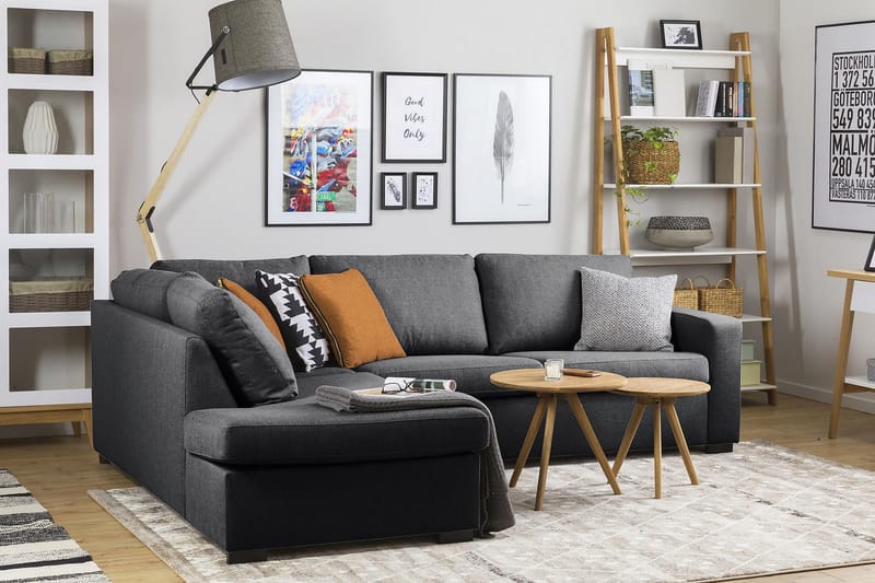 Crazy 3-personers Venstrevendt L-formet Chaiselongsofa i Stof - Mørkegrå - Møbler - Sofaer - Sofa med chaiselong