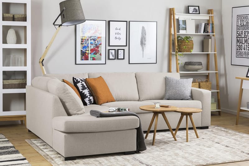 Crazy 3-personers Venstrevendt L-formet Chaiselongsofa i Stof - Beige - Møbler - Sofaer - Sofa med chaiselong