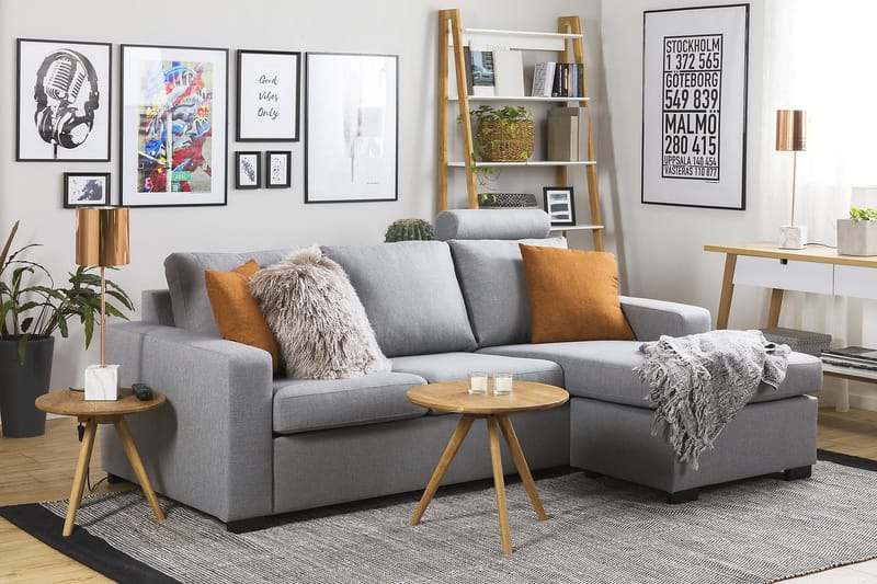 Crazy 3-personers Vendbar L-formet Chaiselongsofa i Stof - Grå - Møbler - Sofaer - Sofa med chaiselong