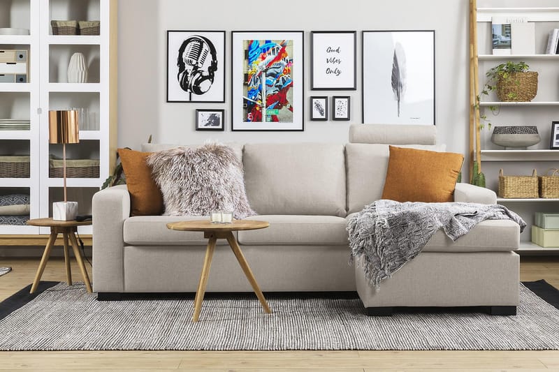 Crazy 3-personers Vendbar L-formet Chaiselongsofa i Stof - Beige - Møbler - Sofaer - Sofa med chaiselong