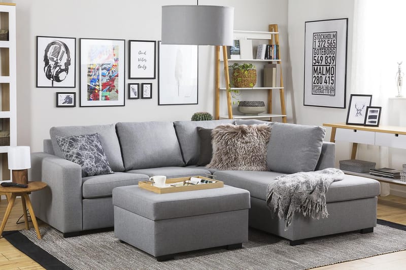 Crazy 3-personers Højrevendt L-formet Chaiselongsofa i Stof - Grå - Møbler - Sofaer - Sofa med chaiselong