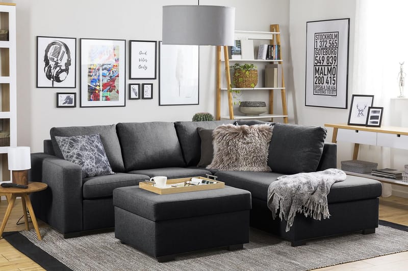 Crazy 3-personers Højrevendt L-formet Chaiselongsofa i Stof - Mørkegrå - Møbler - Sofaer - Sofa med chaiselong