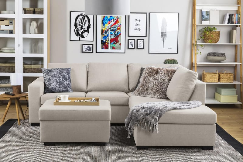 Crazy 3-personers Højrevendt L-formet Chaiselongsofa i Stof - Beige - Møbler - Sofaer - Sofa med chaiselong