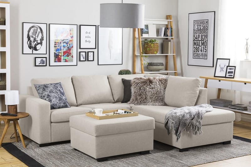 Crazy 3-personers Højrevendt L-formet Chaiselongsofa i Stof - Beige - Møbler - Sofaer - Sofa med chaiselong