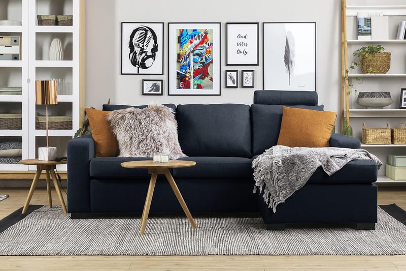 Crazy 3-personers Vendbar L-formet Chaiselongsofa i Stof - Blå - Møbler - Sofaer - Sofa med chaiselong