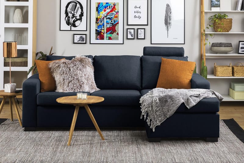 Crazy 3-personers Vendbar L-formet Chaiselongsofa i Stof - Blå - Møbler - Sofaer - Sofa med chaiselong