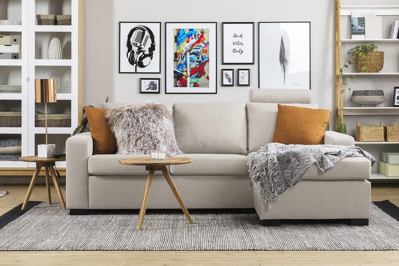 Crazy 3-personers Vendbar L-formet Chaiselongsofa i Stof - Beige - Møbler - Sofaer - Sofa med chaiselong - 3 personers sofa med chaiselong