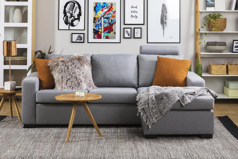 Crazy 3-personers Vendbar L-formet Chaiselongsofa i Stof - Grå - Møbler - Sofaer - Sofa med chaiselong - 3 personers sofa med chaiselong