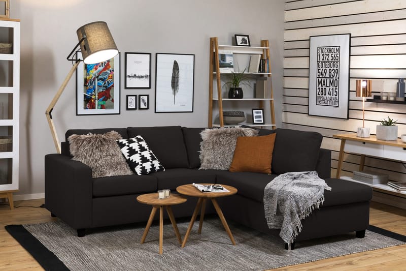 Crazy 3-personers Højrevendt L-formet Chaiselongsofa i Stof - Antracit - Møbler - Sofaer - Sofa med chaiselong - 2-personer sofa med chaiselong