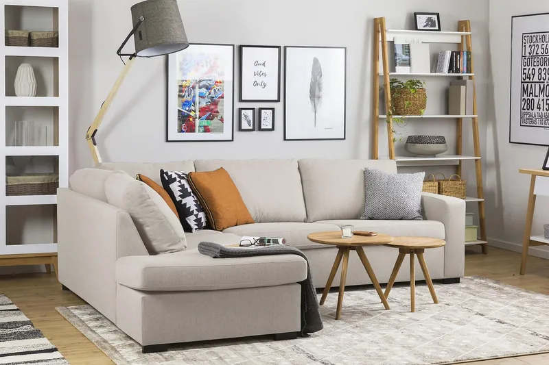 Crazy 3-personers Venstrevendt L-formet Chaiselongsofa i Stof - Beige - Møbler - Sofaer - Sofa med chaiselong - 3 personers sofa med chaiselong