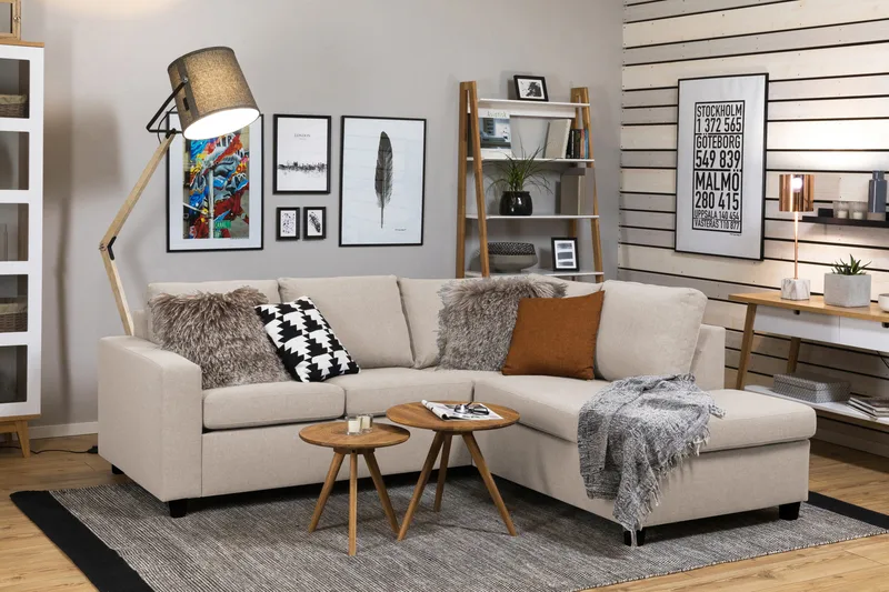 Crazy 3-personers Højrevendt L-formet Chaiselongsofa i Stof - Beige - Møbler - Sofaer - Sofa med chaiselong - 2-personer sofa med chaiselong